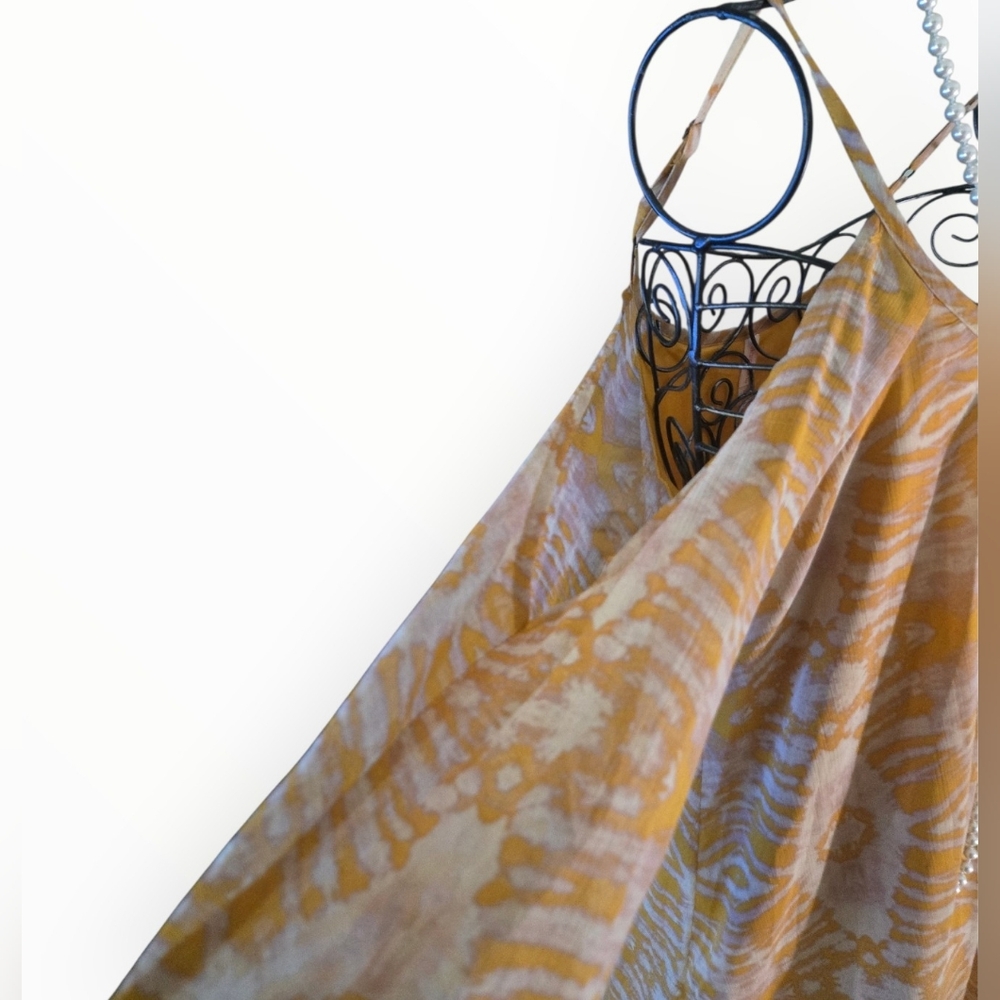 Xhilaration Mustard Ikat Spaghetti Strap Blouse with Crochet Sleeve Trim Size XS - Picture 4 of 4